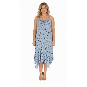 NWT Tinsel Town Midi Dress Womens XL Blue Floral Rosette‎ Asymmetrical